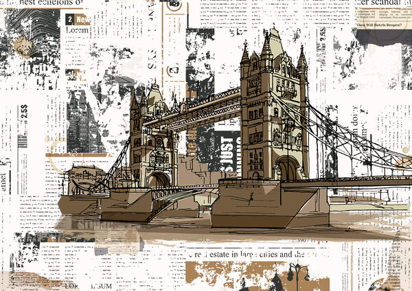 Drawing of a bridge over a river