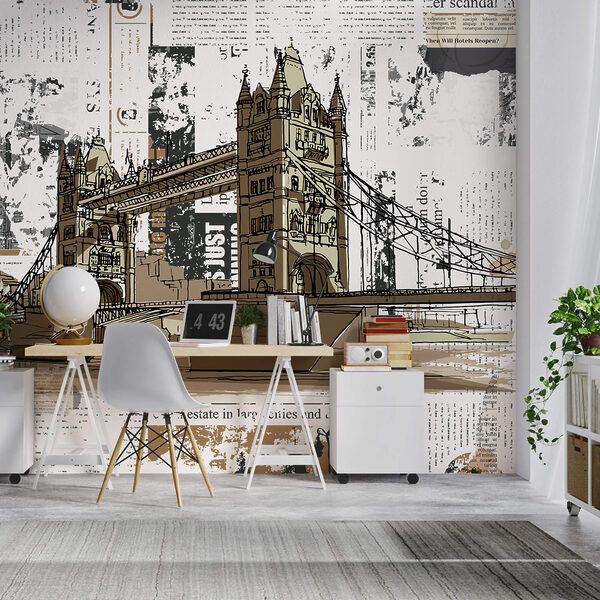 Carta da parati Carta da parati Disegno di un ponte su un fiume (COD: t00244)