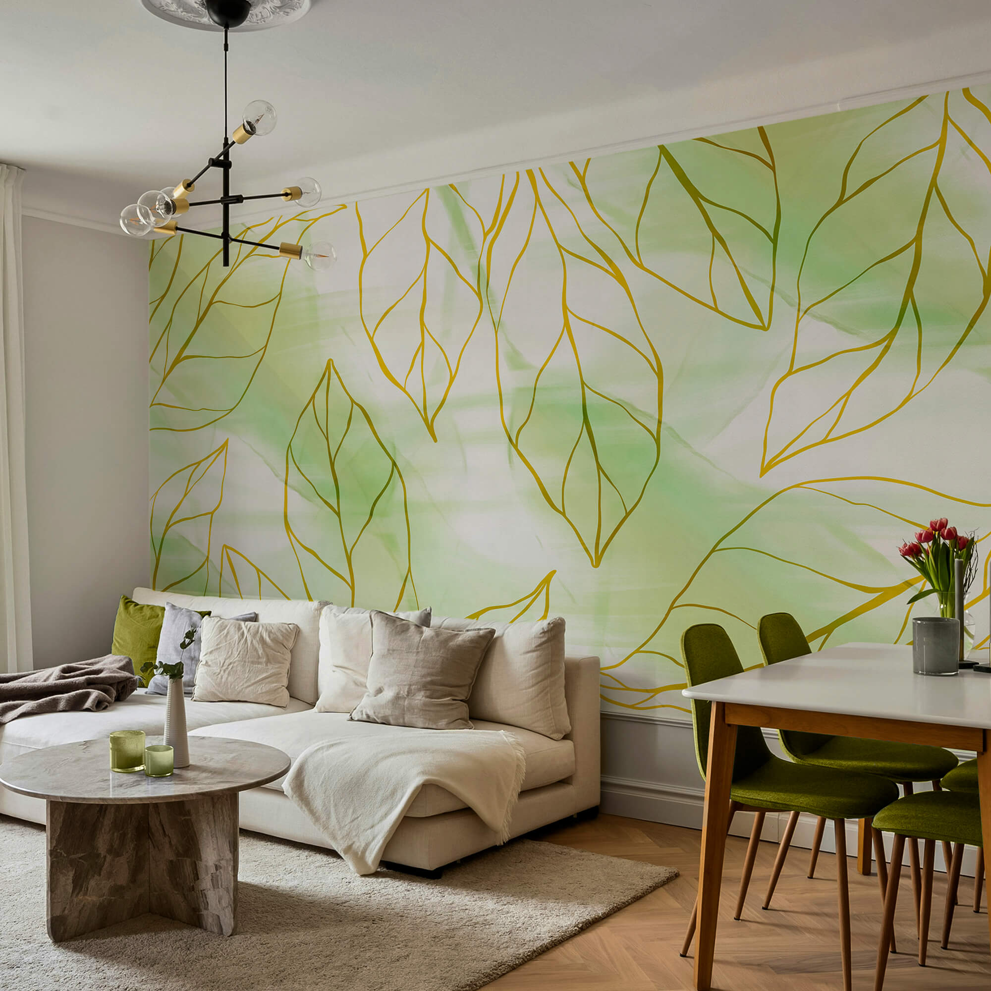 Schema di foglie su una superficie bianca