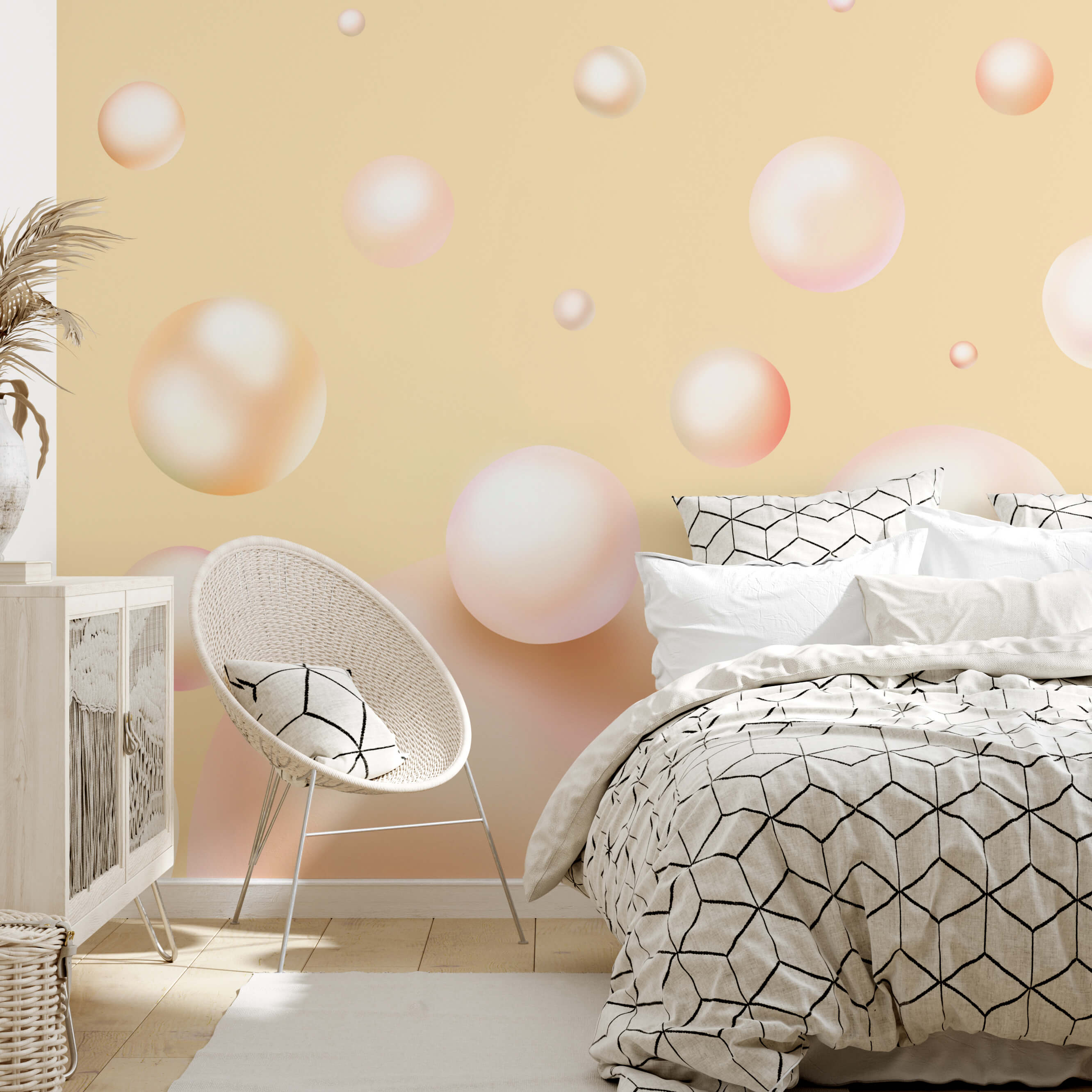 Le sfere fluttuanti creano una scena onirica