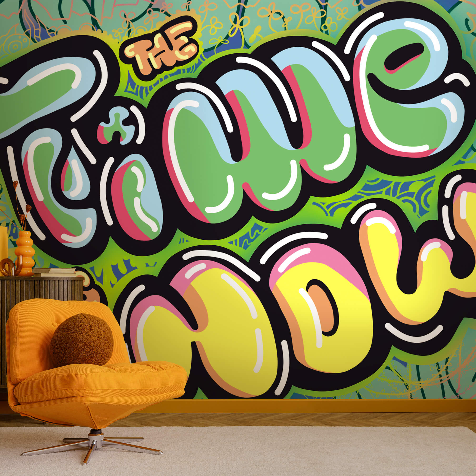 Graffiti colorati su sfondo verde Graffiti colorati su sfondo verde