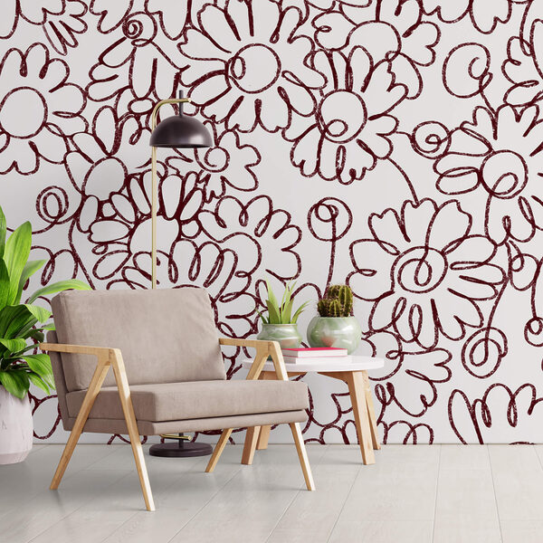 Motivo di fiori disegnato con linee rosse Motivo di fiori disegnato con linee rosse