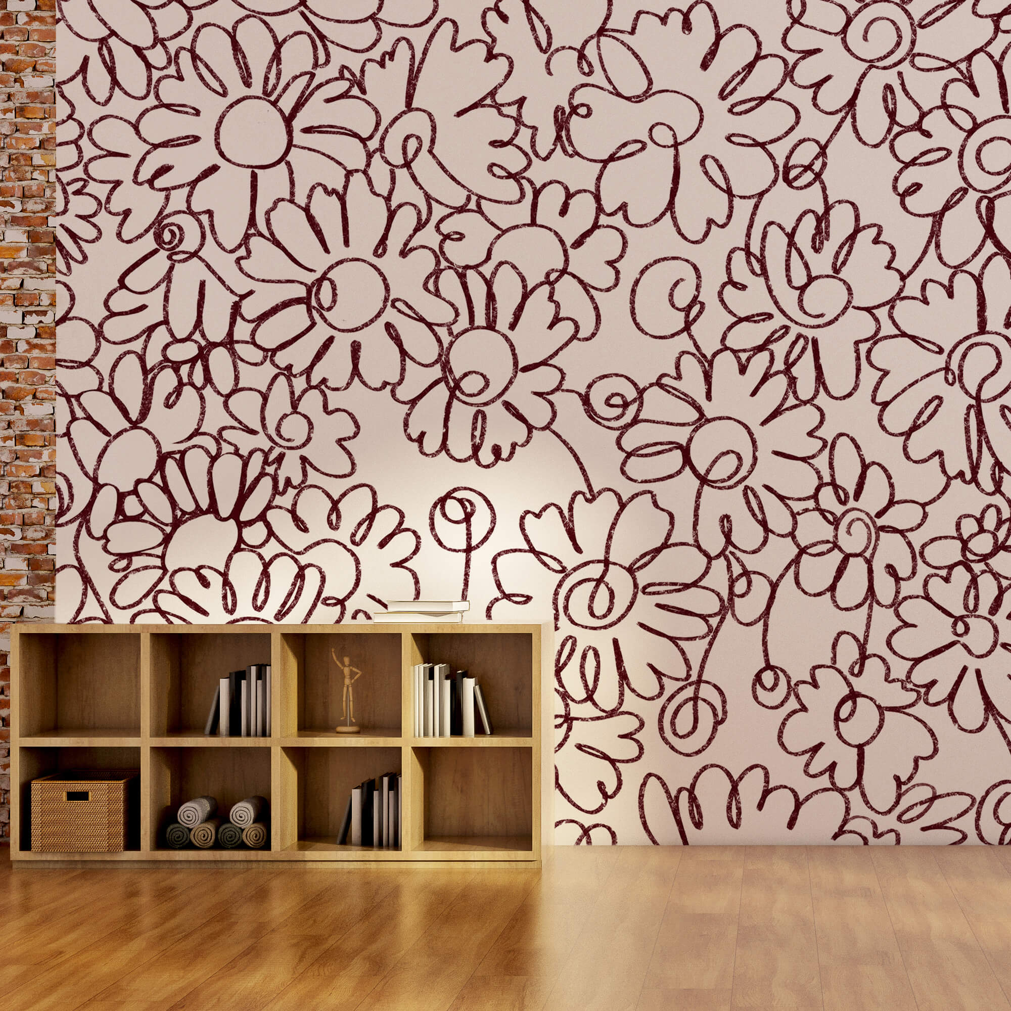 Motivo di fiori disegnato con linee rosse Motivo di fiori disegnato con linee rosse