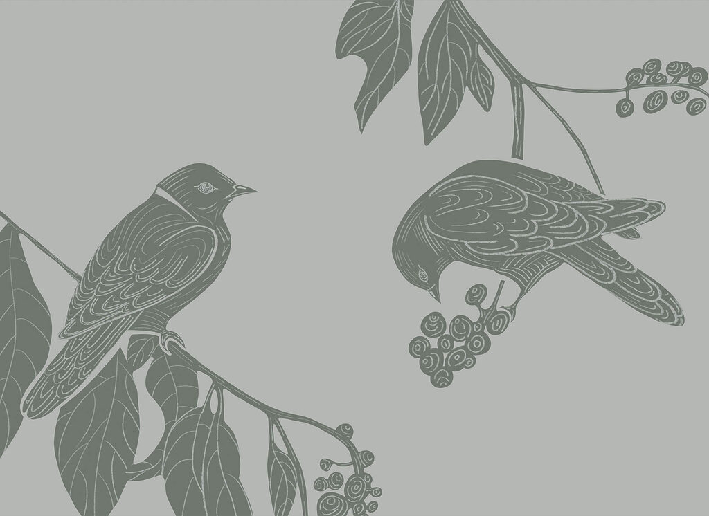 Birds on a branch with leaves