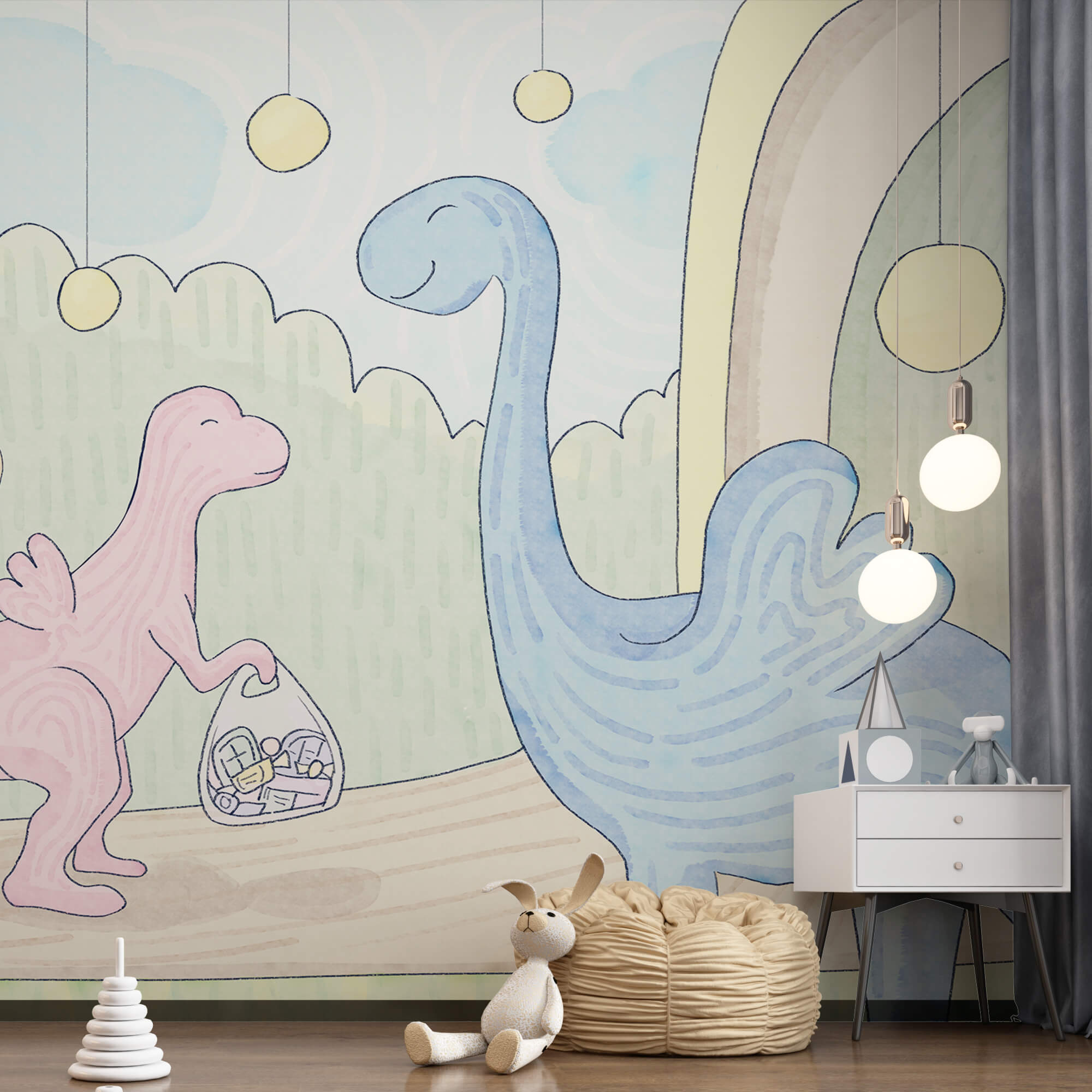 Cartone animato di dinosauri che trasportano una borsa Cartone animato di dinosauri che trasportano una borsa