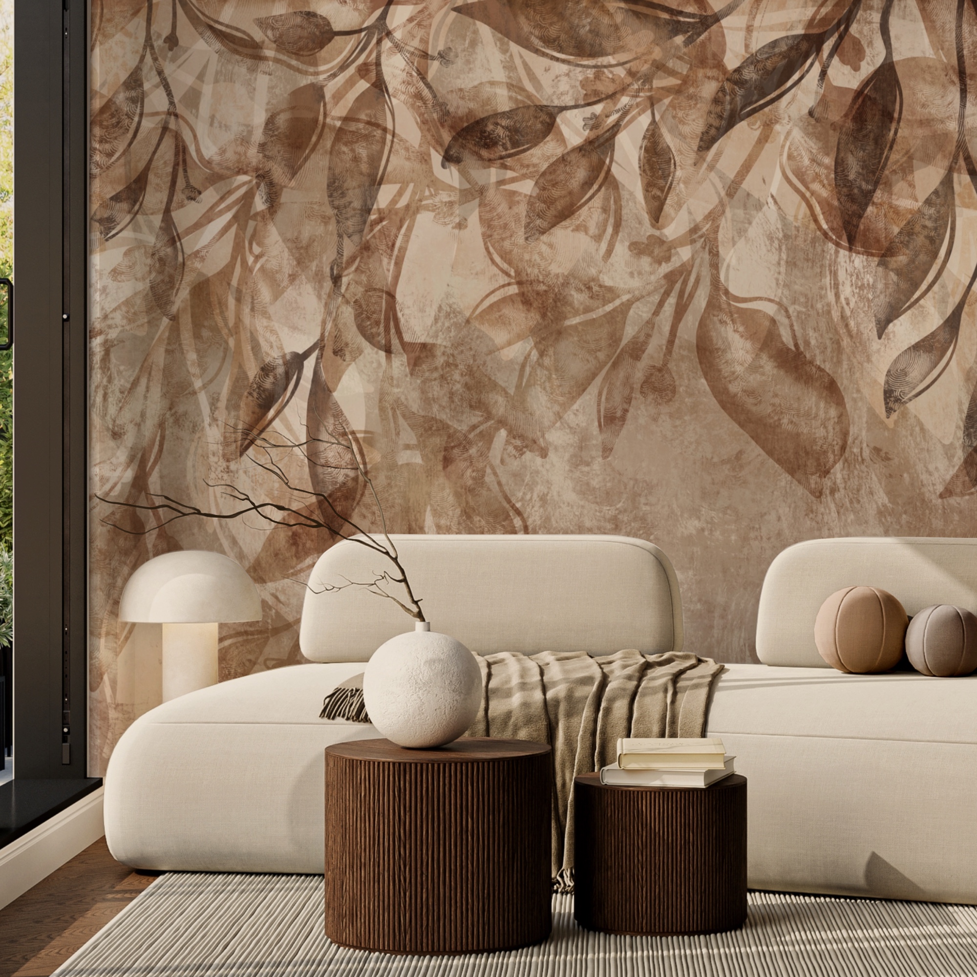 Motivo floreale marrone e bianco