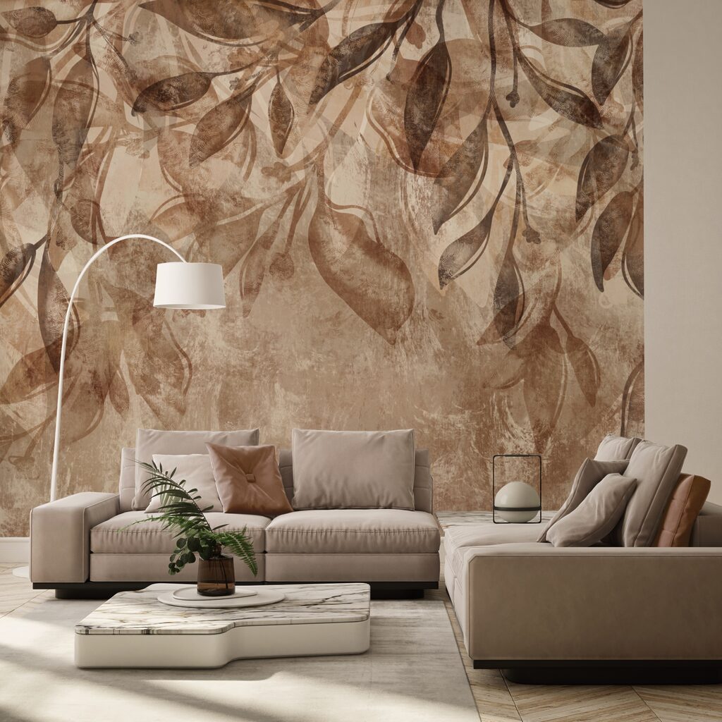 Motivo floreale marrone e bianco