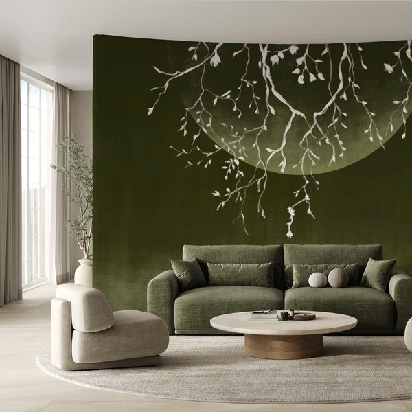 Rami di alberi con foglie e luna Rami di alberi con foglie e luna