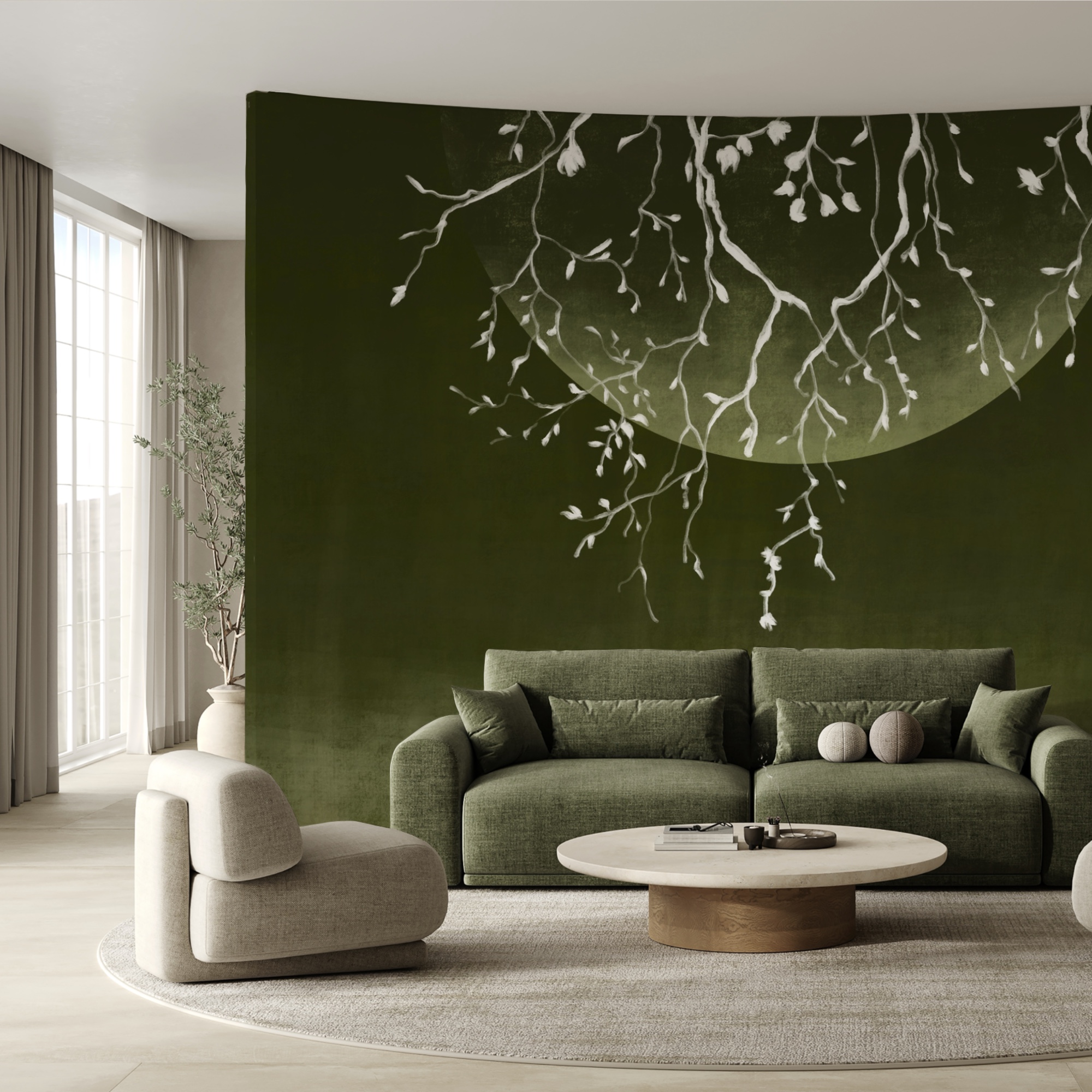 Rami di alberi con foglie e luna Rami di alberi con foglie e luna