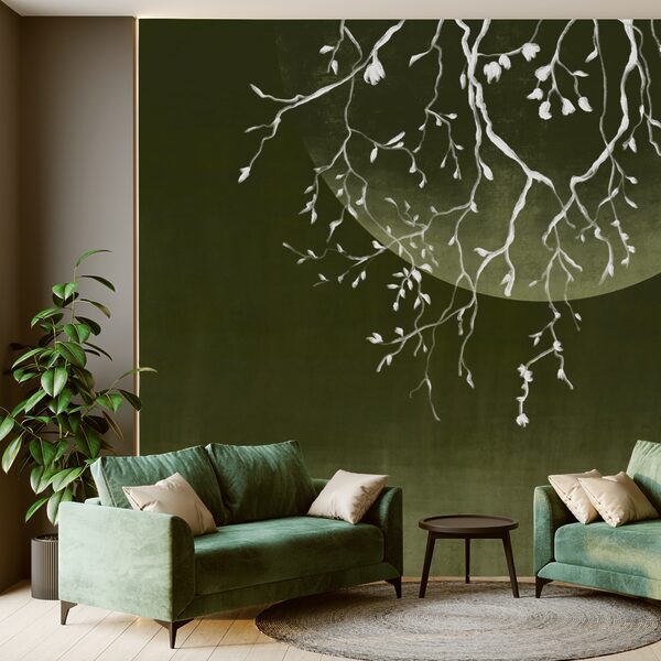 Rami di alberi con foglie e luna Rami di alberi con foglie e luna