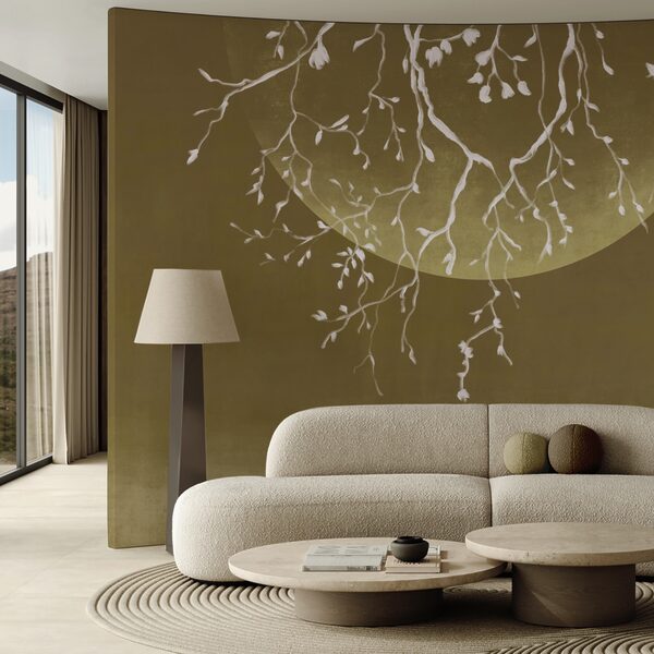 Rami di alberi con foglie e luna Rami di alberi con foglie e luna