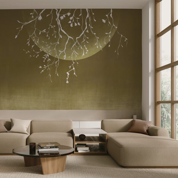 Rami di alberi con foglie e luna Rami di alberi con foglie e luna