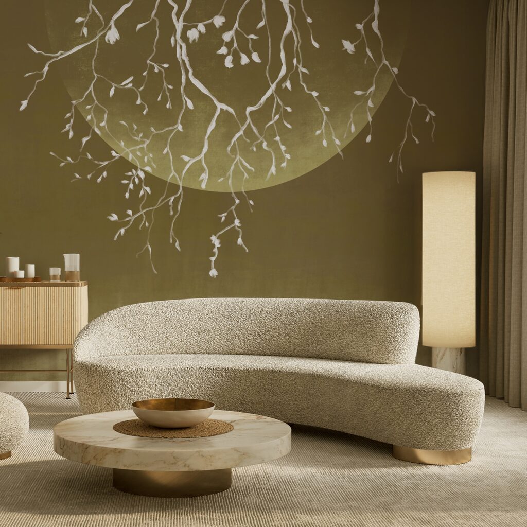 Rami di alberi con foglie e luna Rami di alberi con foglie e luna