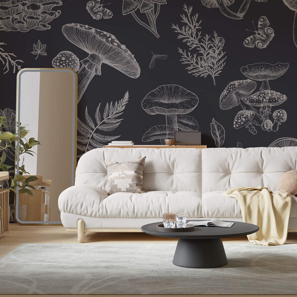 Motivo di funghi e foglie