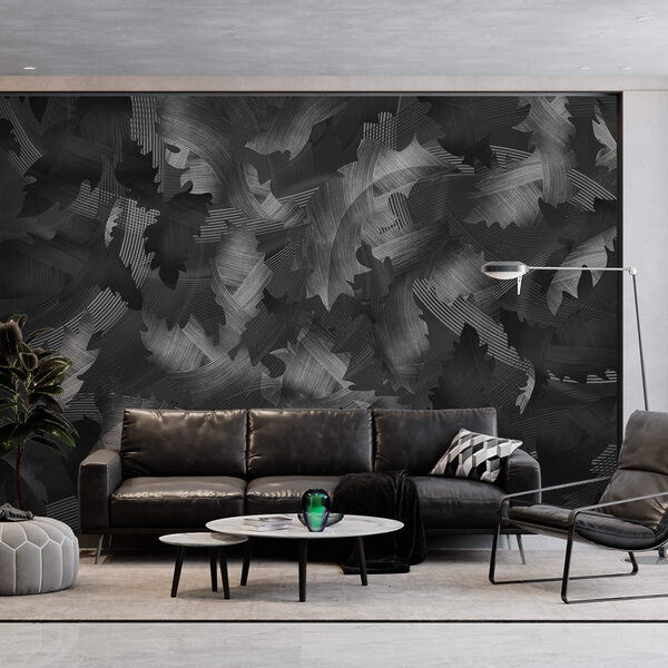 Motivo bianco e nero con foglie