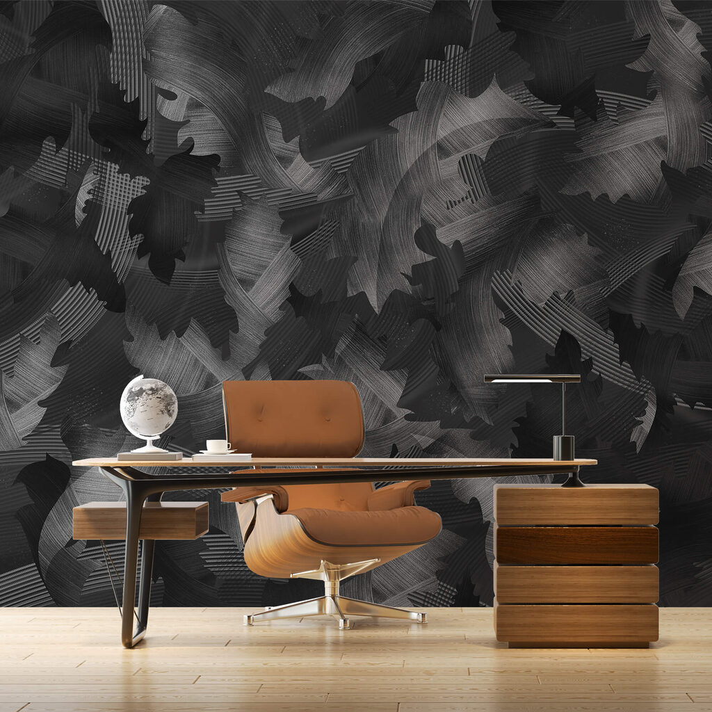 Motivo bianco e nero con foglie