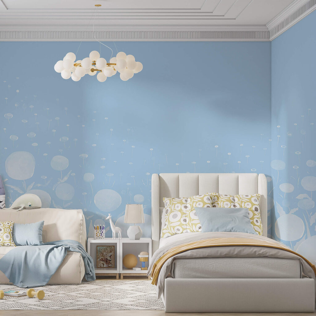 Fiori bianchi con foglie e sfondo blu