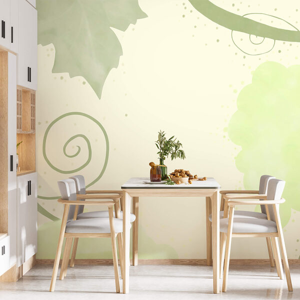 Foglie verdi e volute su sfondo bianco