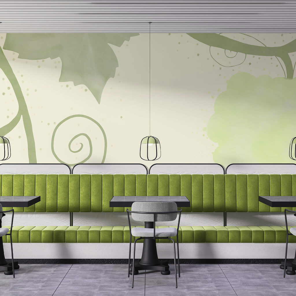 Foglie verdi e volute su sfondo bianco