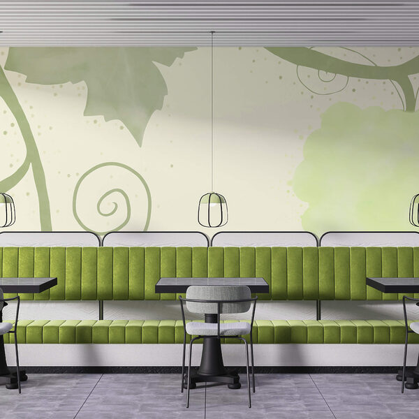 Foglie verdi e volute su sfondo bianco