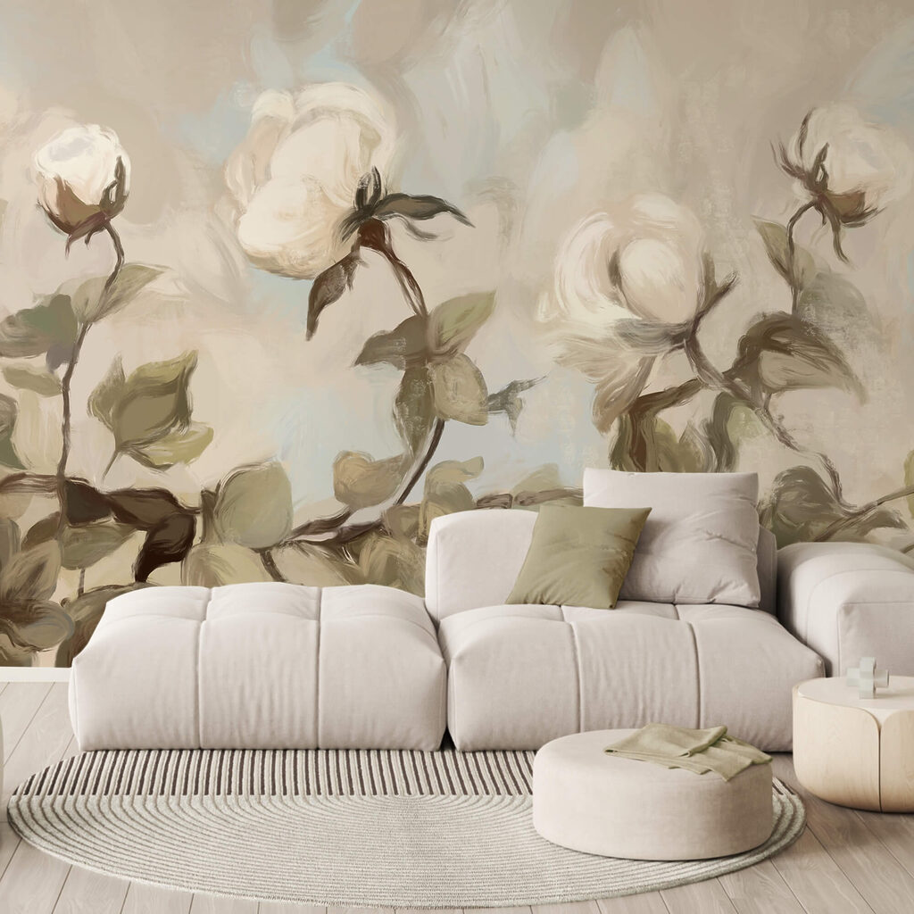 Dipinto di fiori bianchi e foglie