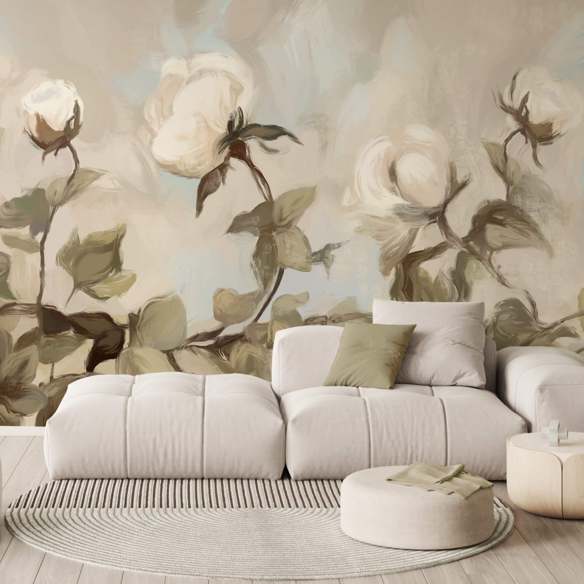 Dipinto di fiori bianchi e foglie