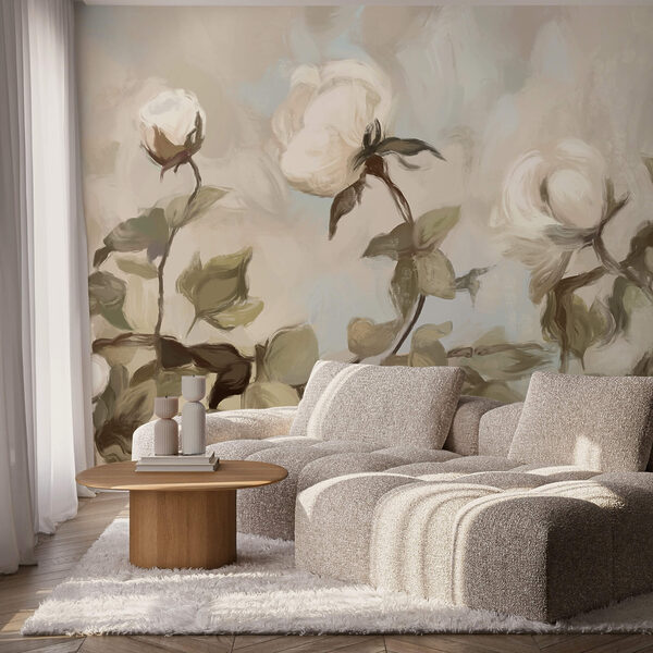 Dipinto di fiori bianchi e foglie