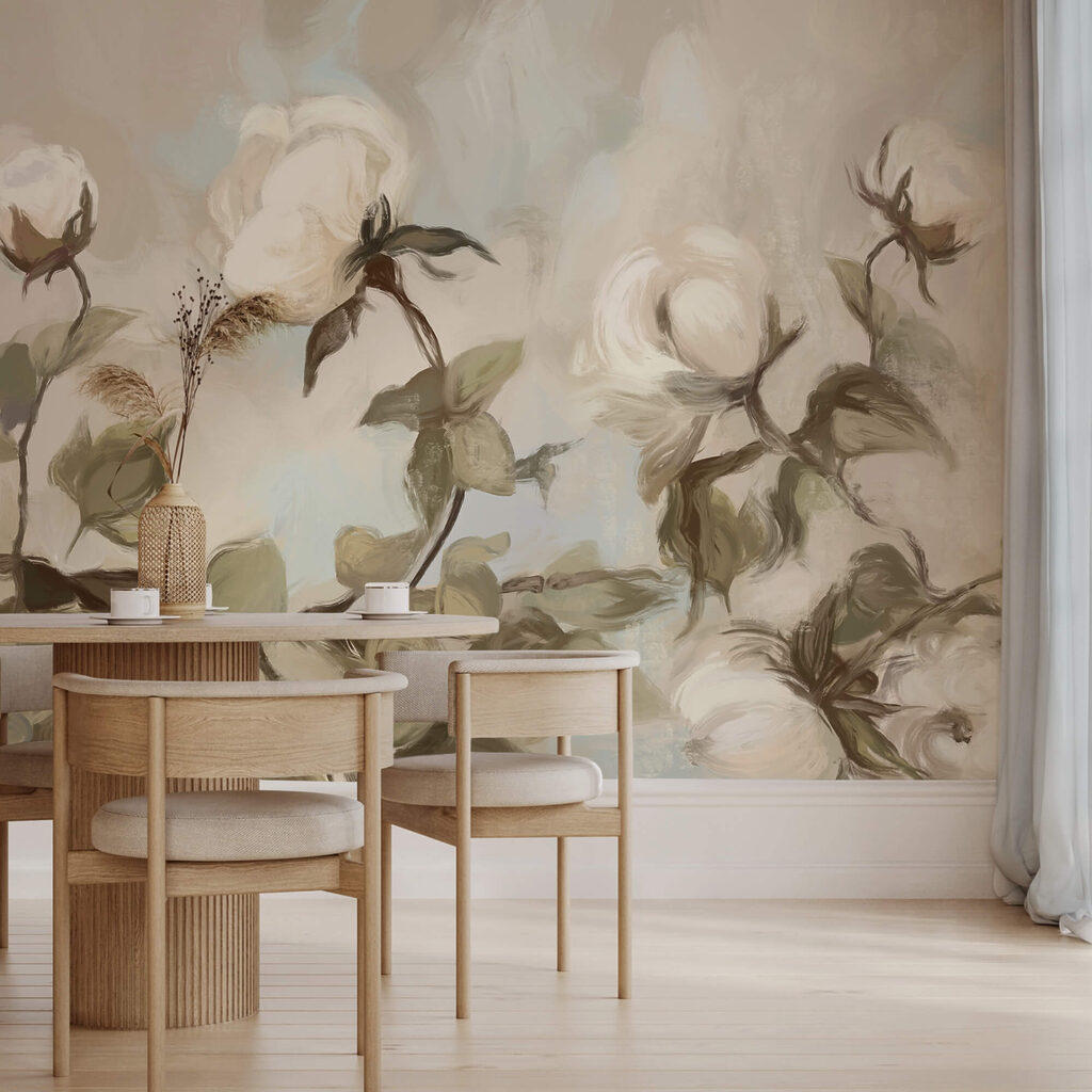 Dipinto di fiori bianchi e foglie