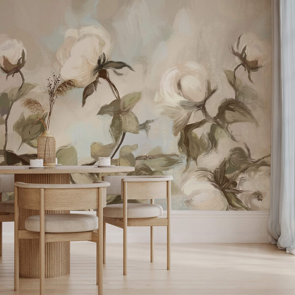 Dipinto di fiori bianchi e foglie