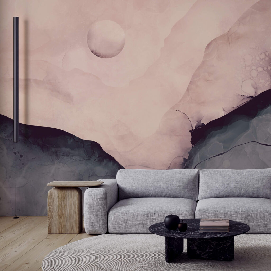 Dipinto di una montagna con la luna