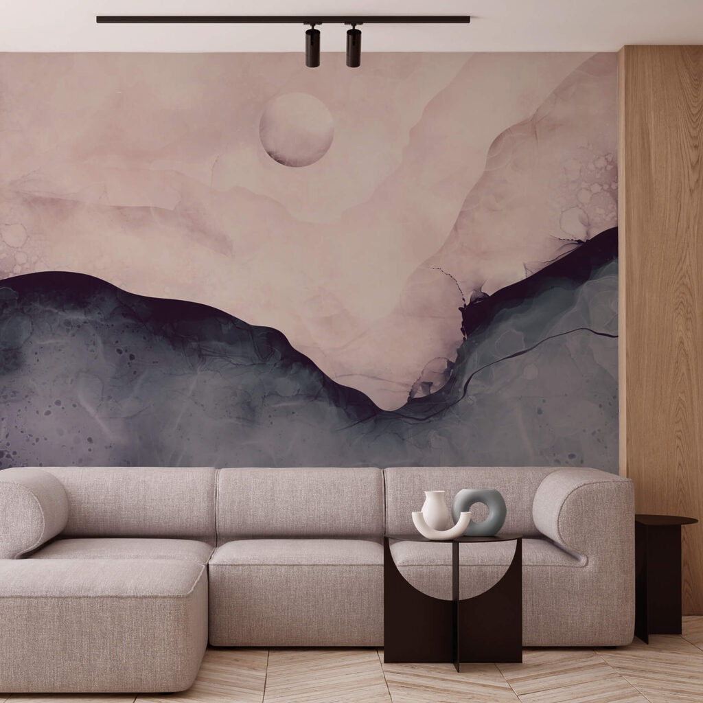 Dipinto di una montagna con la luna