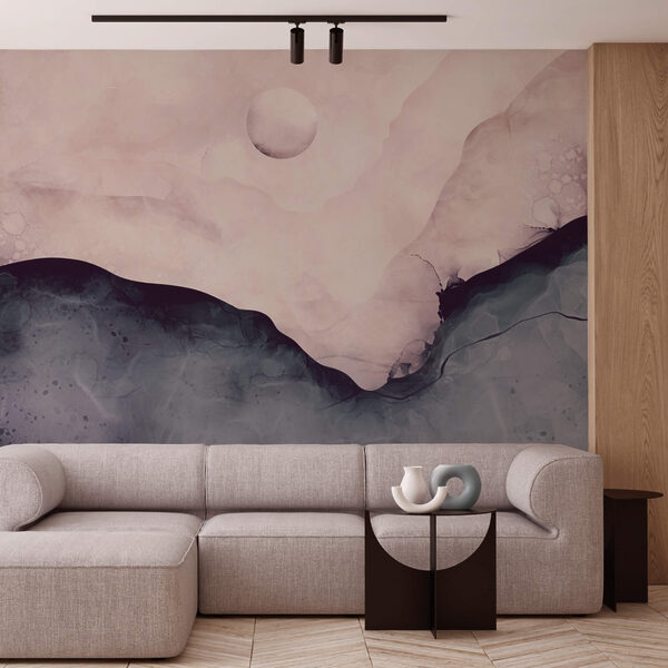 Dipinto di una montagna con la luna