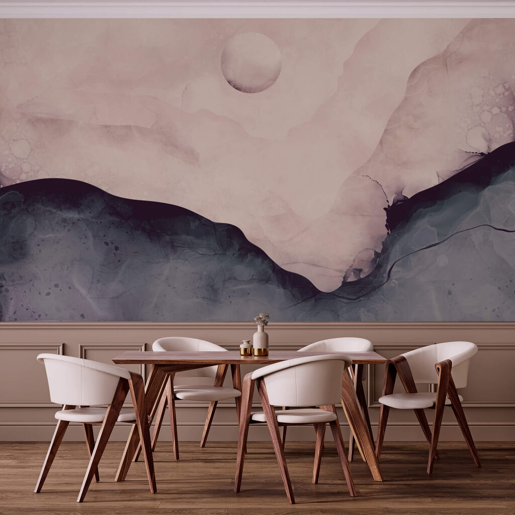 Dipinto di una montagna con la luna