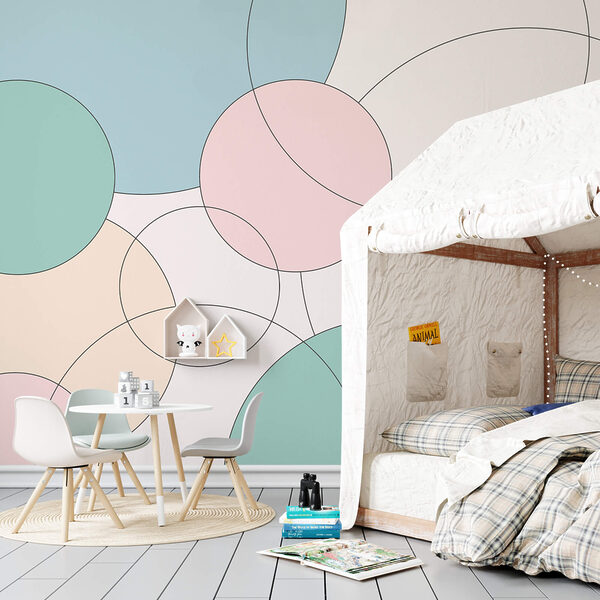 Carta da parati Carta da parati Motivo di cerchi e foglie (COD: t00373v1)