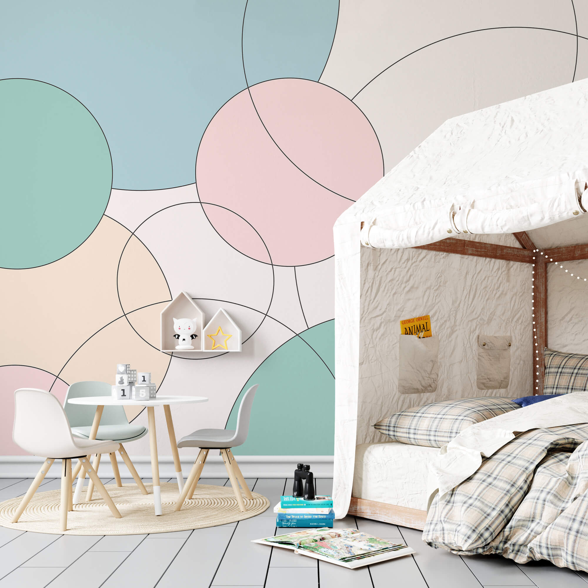 Motivo di cerchi e foglie