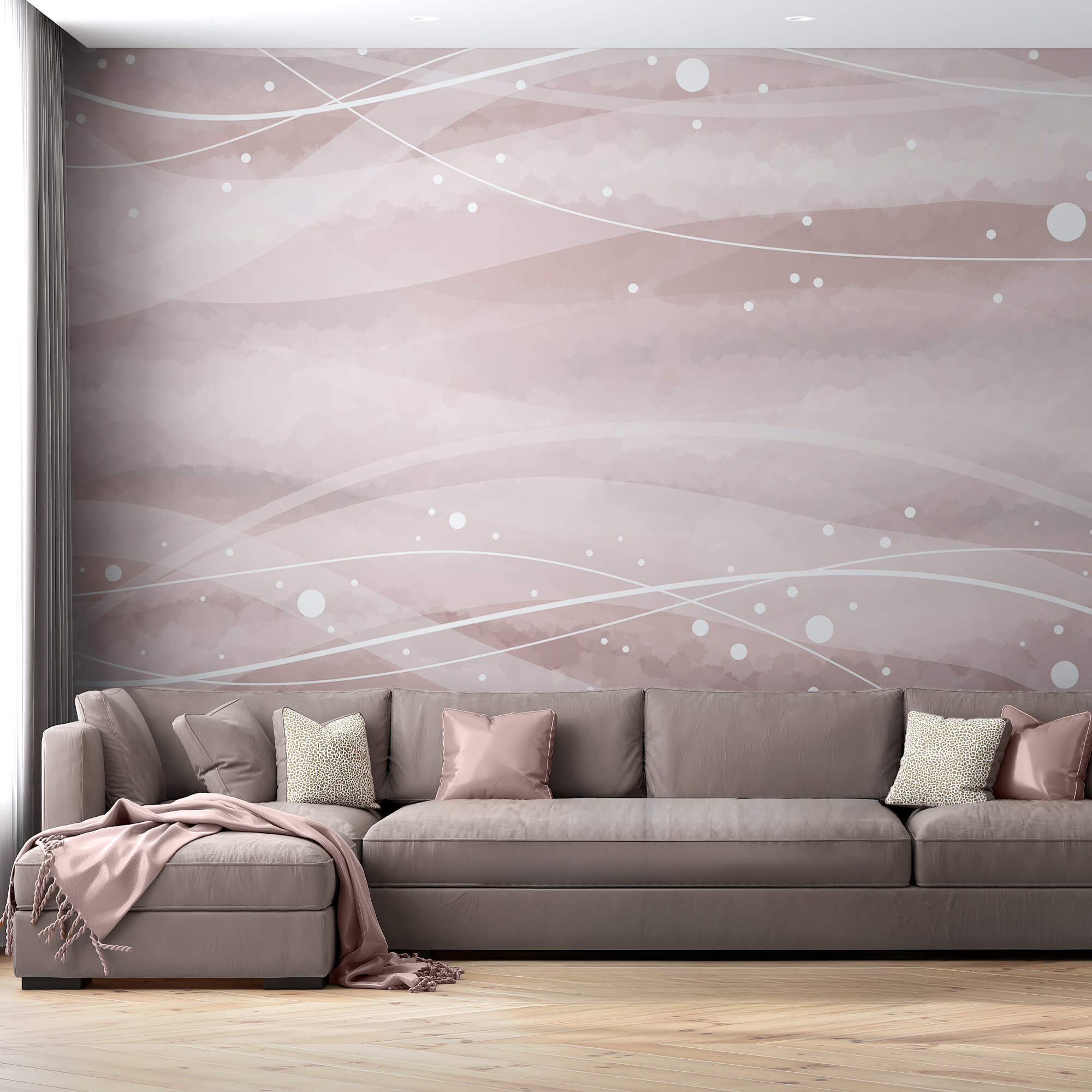 Linee bianche e puntini su sfondo rosa