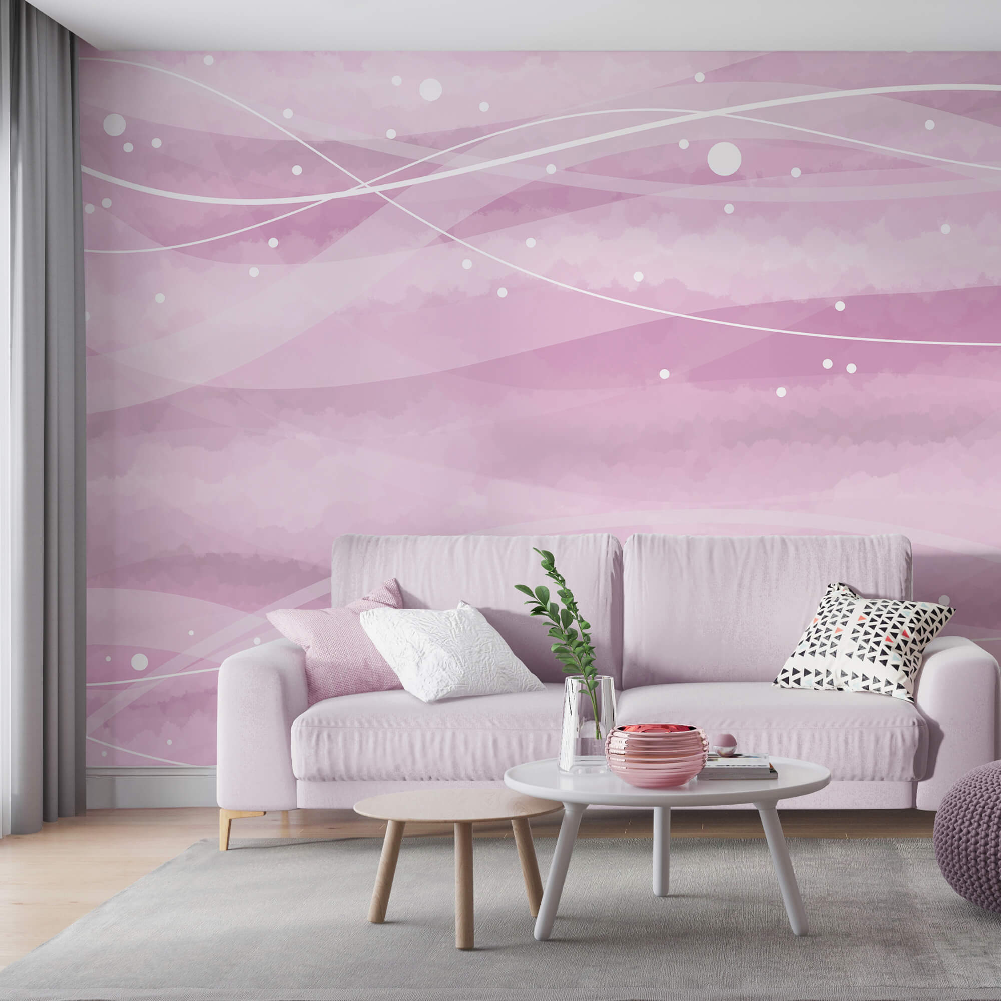 Sfondo rosa con linee e punti bianchi