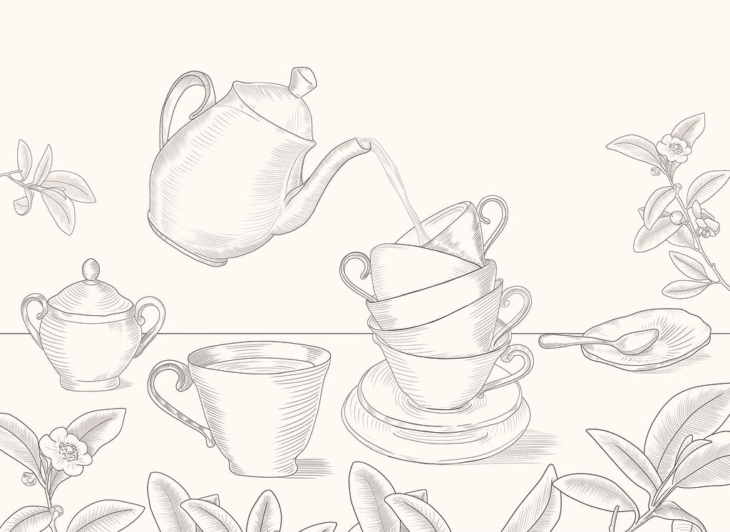 Teapot pouring into a stack of teacups