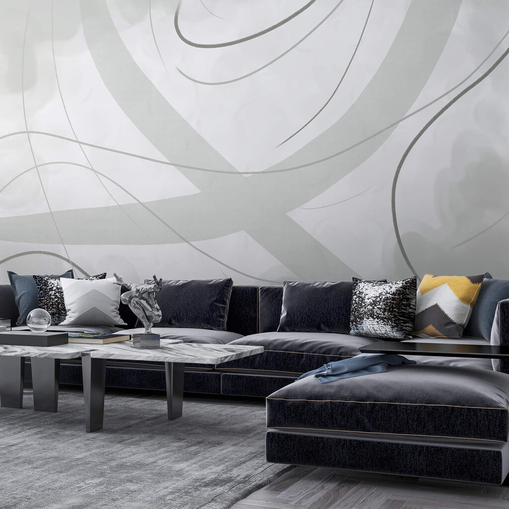 Sfondo bianco e grigio con linee e curve