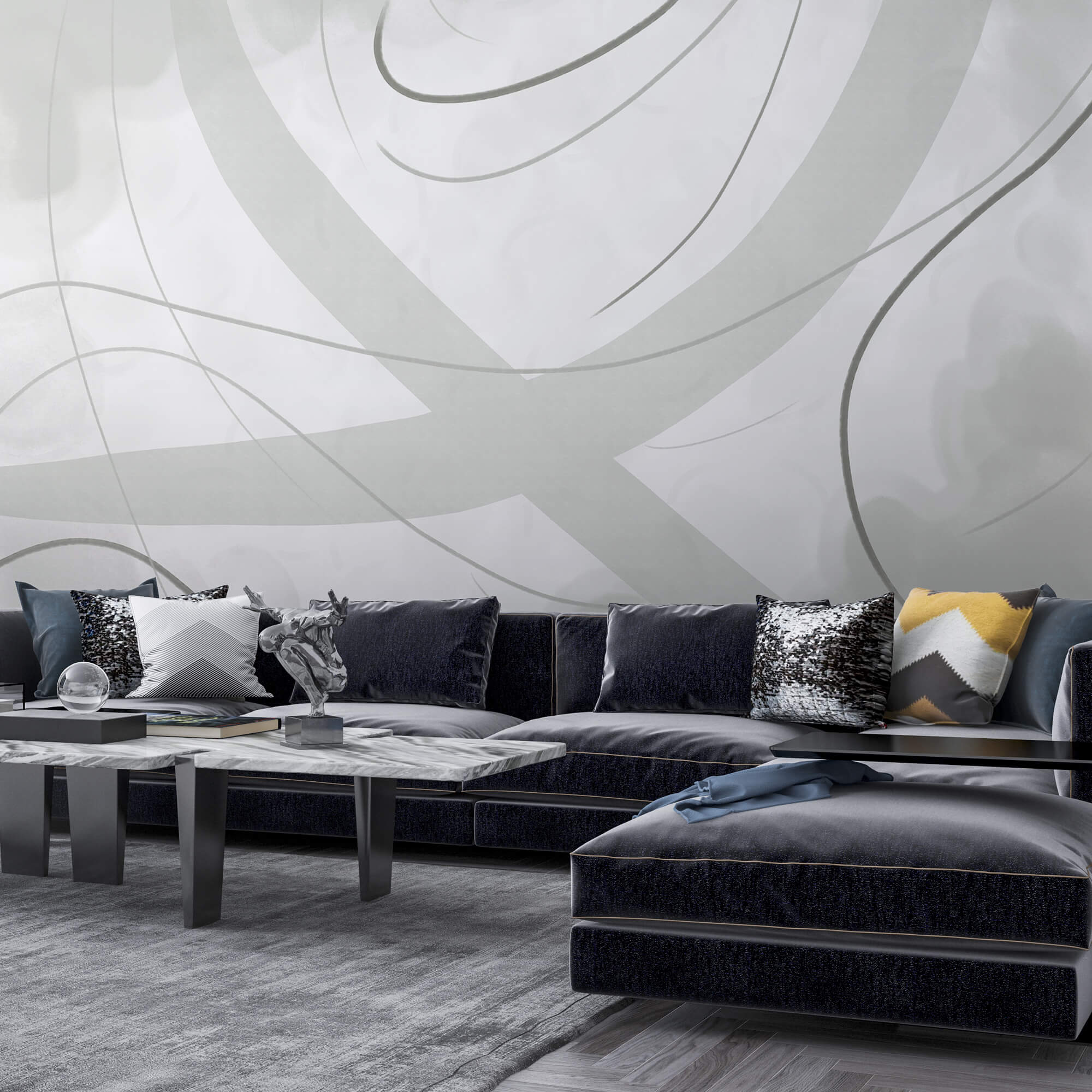 Sfondo bianco e grigio con linee e curve