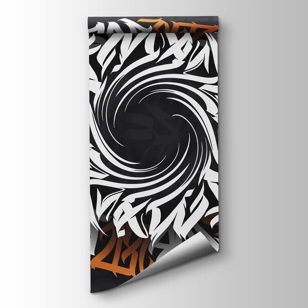 Circular pattern with white and orange letters Circular pattern with white and orange letters