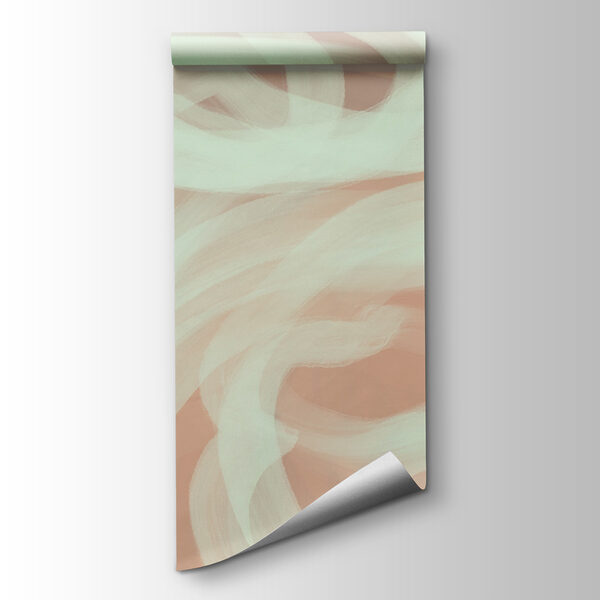 White and green swirls on a pink background