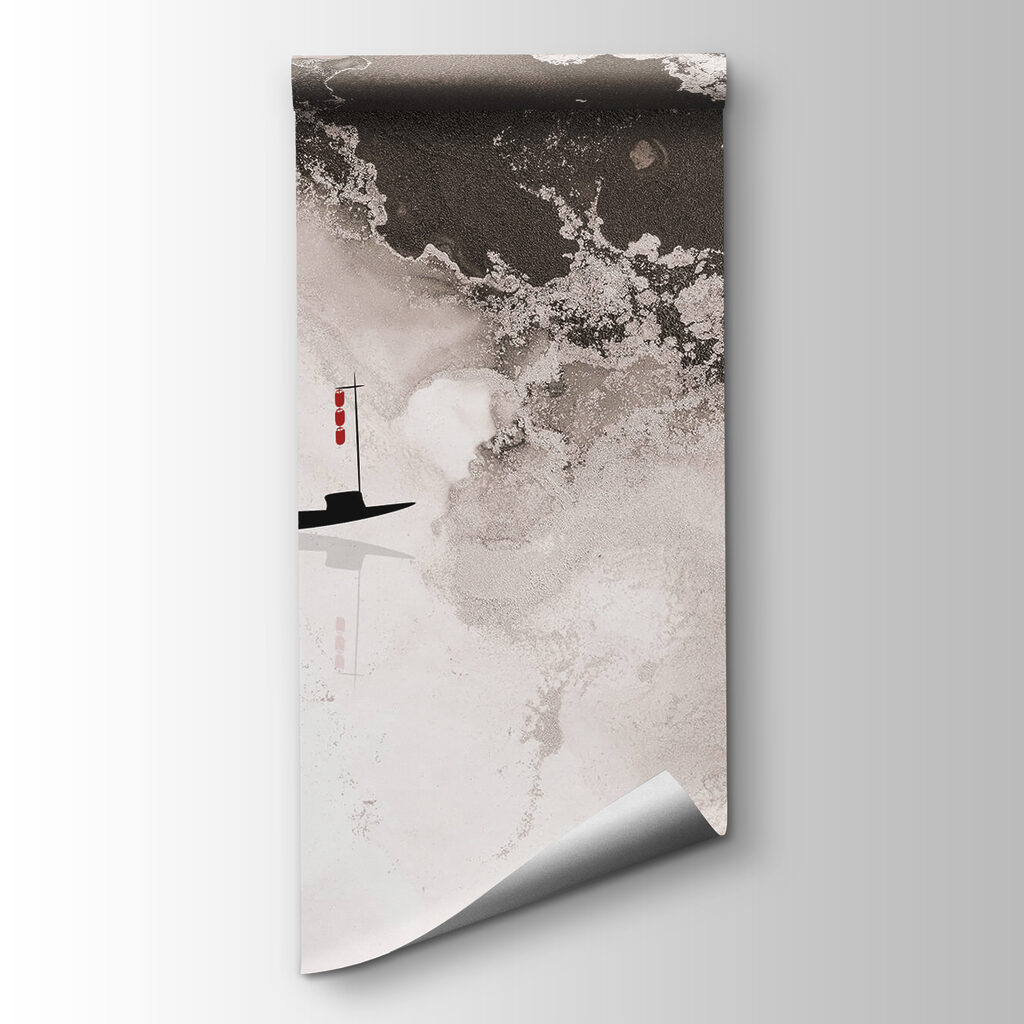 Silhouette of a man on a boat with a bird on it