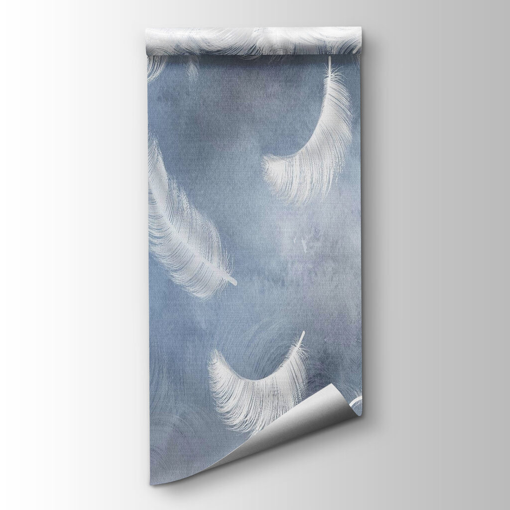 White feathers on a blue background White feathers on a blue background