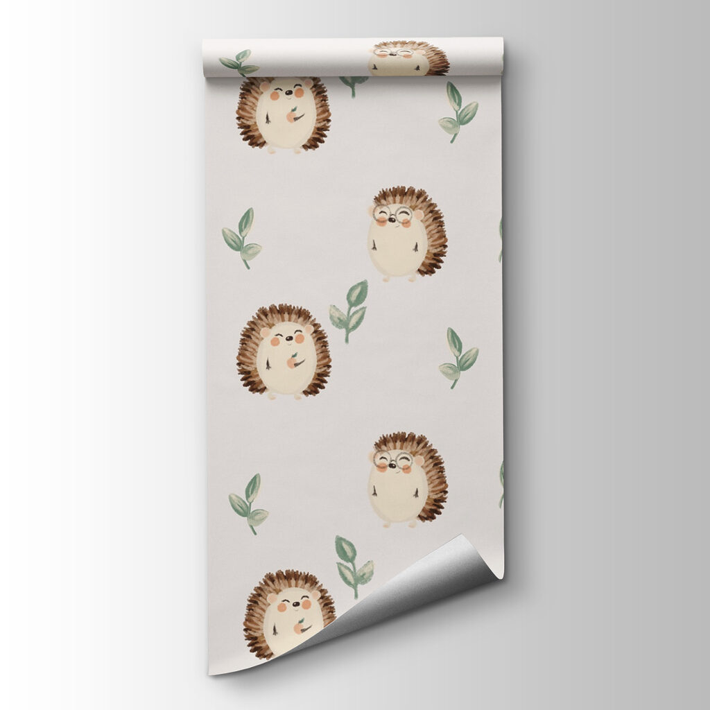 Pattern of hedgehogs and leaves