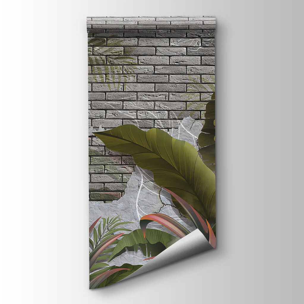 Brick wall with leaves and a brick wall