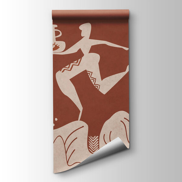 Drawing of a man holding a pot and a pot on a mountain