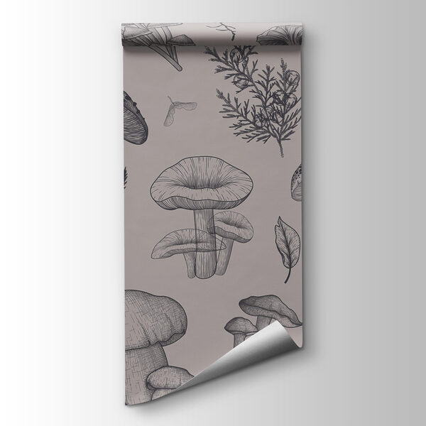 Pattern of mushrooms and leaves