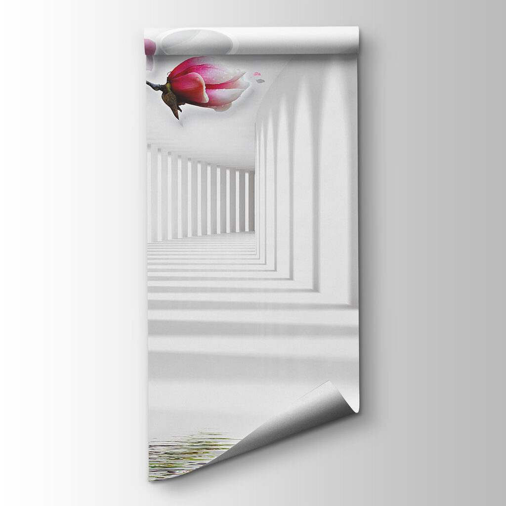 Wallpaper with pink flowers and butterflies