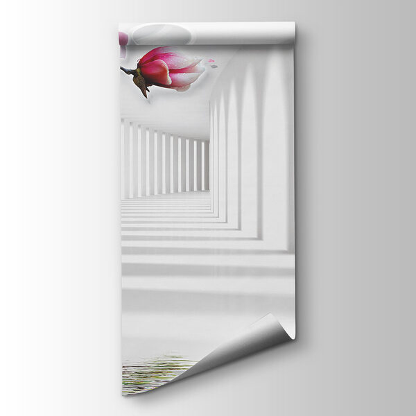 Wallpaper with pink flowers and butterflies